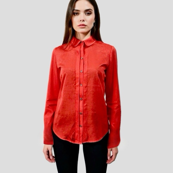 ANN TAYLOR Crimson Red Women’s Blouse Button Up Top Long Sleeve Sz 6 MSRP $98 - Picture 1 of 11